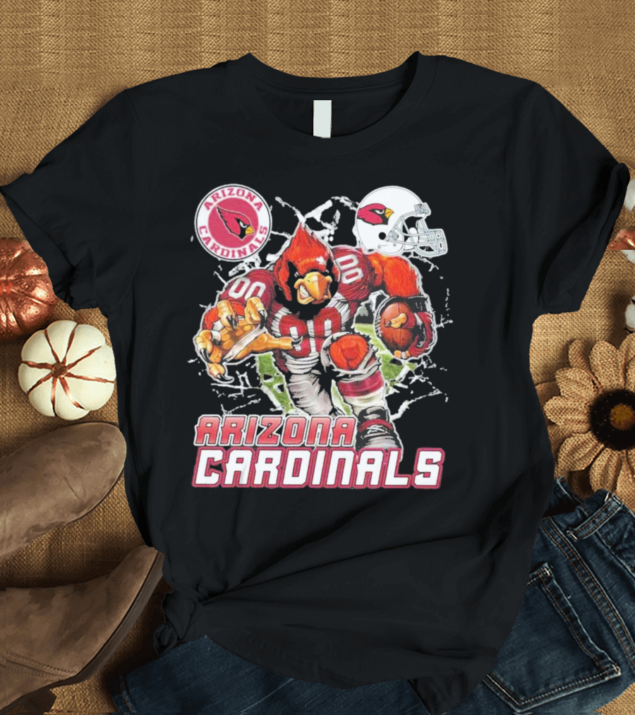 Arizona Cardinals Mascot Breaking Through Wall Vintage Football Helmet T-Shirt