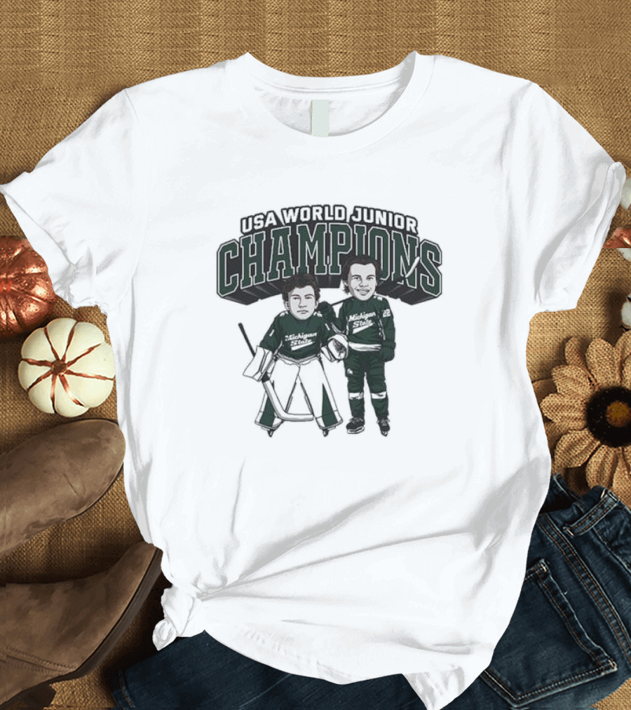 USA World Junior Champions Michigan State Spartans NCAA Men’s Ice Hockey Trey Augustine and Isaac Howard T-Shirt