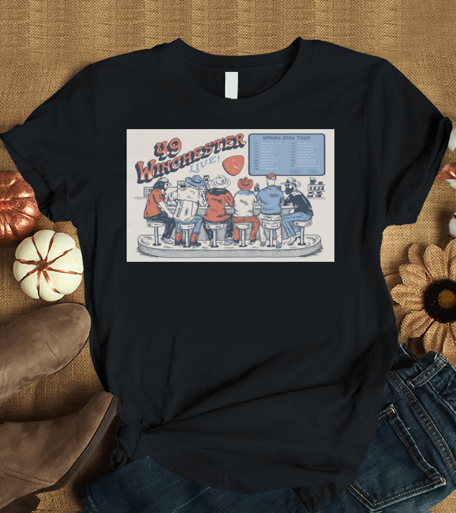 49 Winchester Live Spring 2024 Tour Dates Roadhouse Bar Scene T-Shirt
