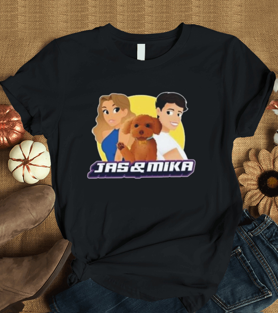 Jas and Mika 2024 Animated Characters with Dog T-Shirt