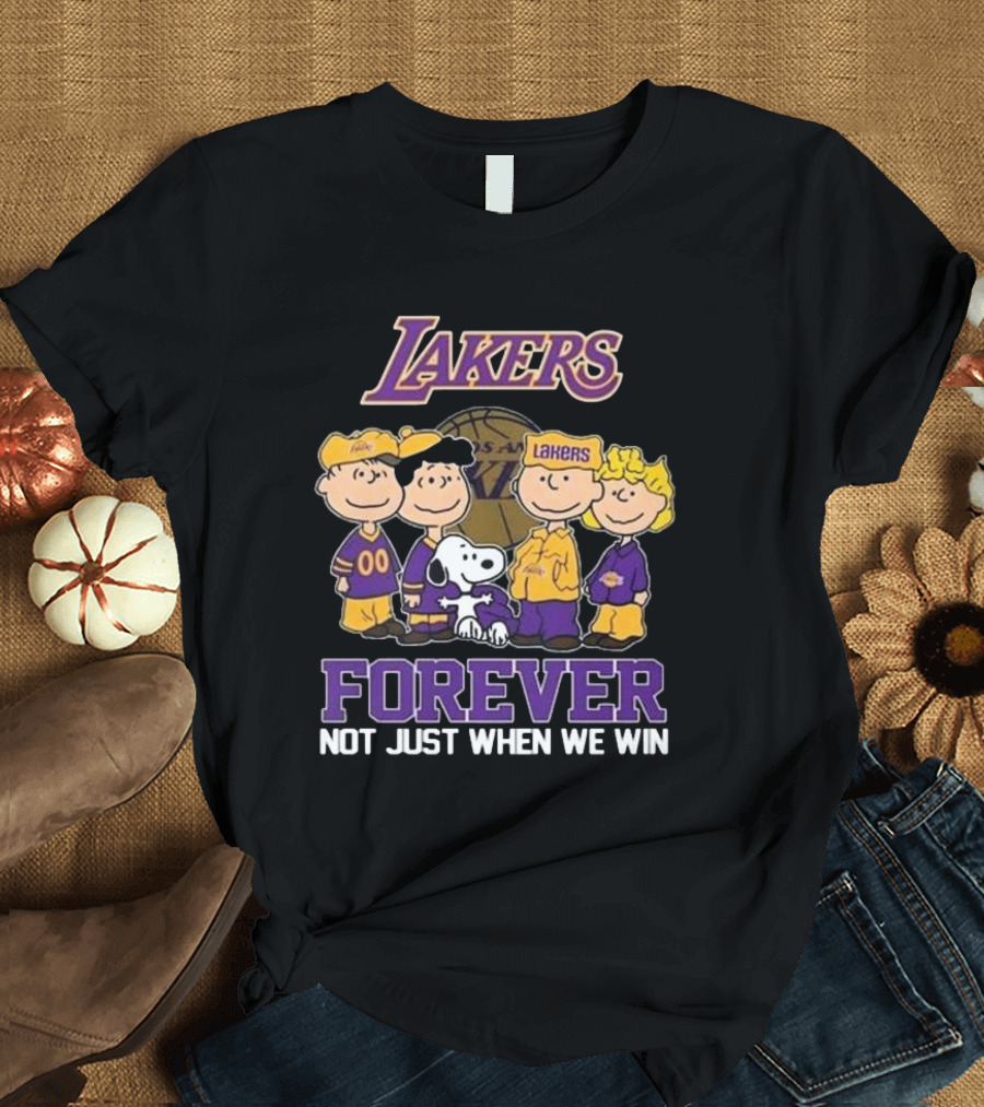 Los Angeles Lakers Snoopy and Friends Forever Not Just When We Win 2024 Peanuts Basketball T-Shirt