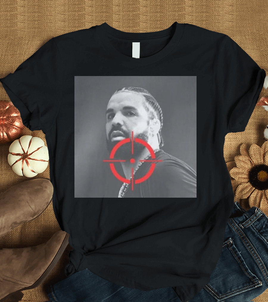 Drake with Red Target Symbol on Black and White Background T-Shirt