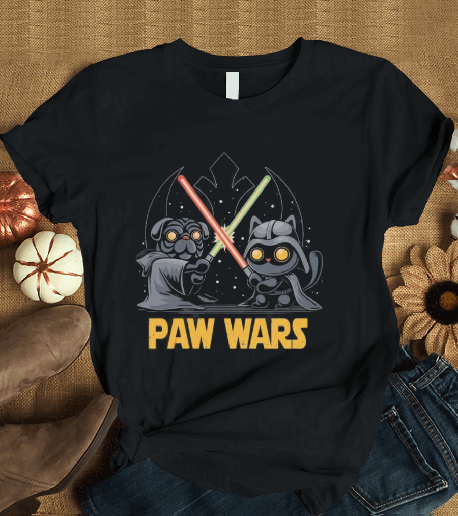 Star Wars Paw Wars Cat and Dog Jedi Battle T-Shirt