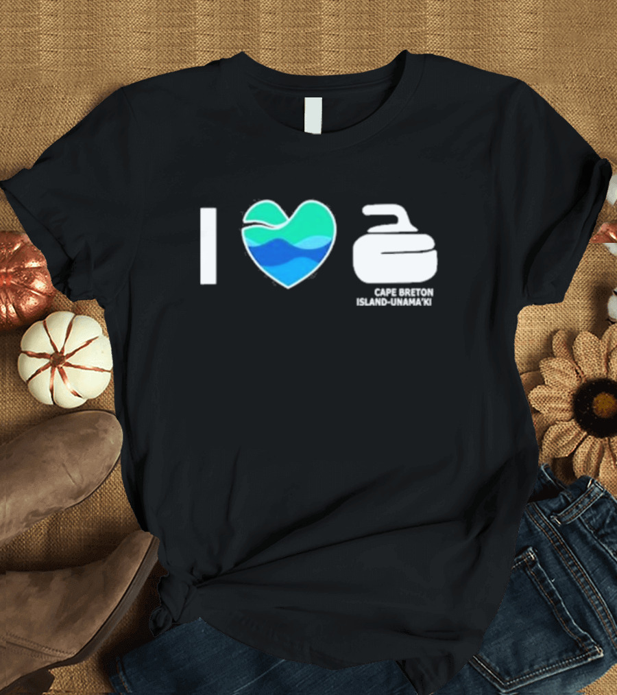 I Love Curling Cape Breton Island Unama'ki Heart Curling Stone T-Shirt