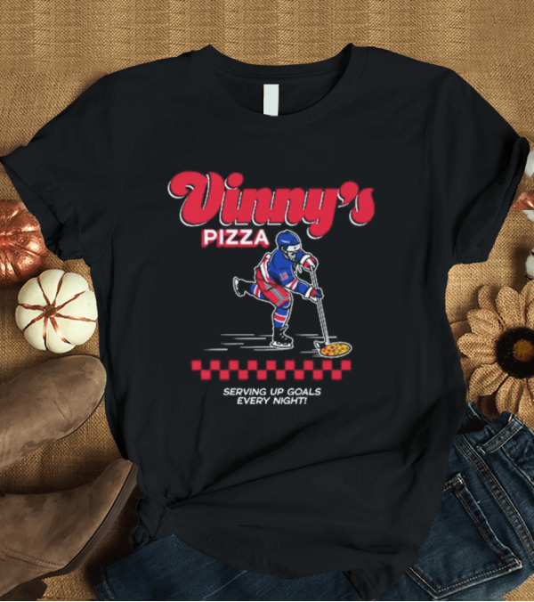 T-Shirt: Vinny's Pizza Serving Up Goals Every Night Hockey Player with Pizza Stick T-Shirt Vinny's Pizza Serving Up Goals Every Night Hockey Player with Pizza Stick T-Shirt