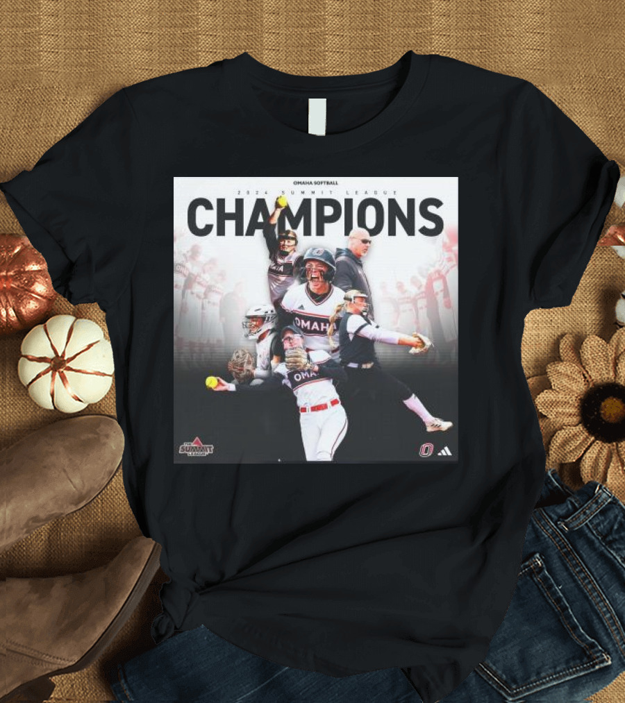 Omaha Softball 2024 Summit League Champions Team Celebration and Action Montage T-Shirt