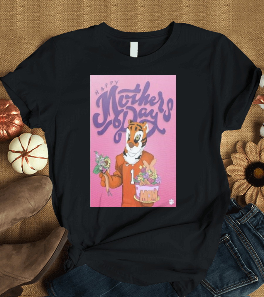 Clemson Tigers Mother's Day Celebration with Bouquet and Mom Cake T-Shirt