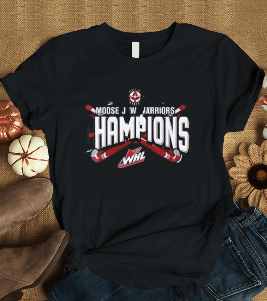 WHL Moose Jaw Warriors 2024 Champions Hockey Sticks T-Shirt