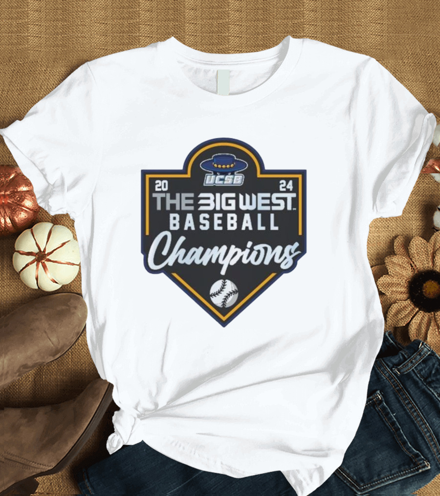 UCSB 2024 The Big West Baseball Champions Logo with Hat and Baseball T-Shirt