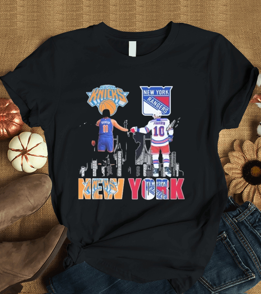 New York Knicks Jalen Brunson Rangers Artemi Panarin Legends Signatures T-Shirt