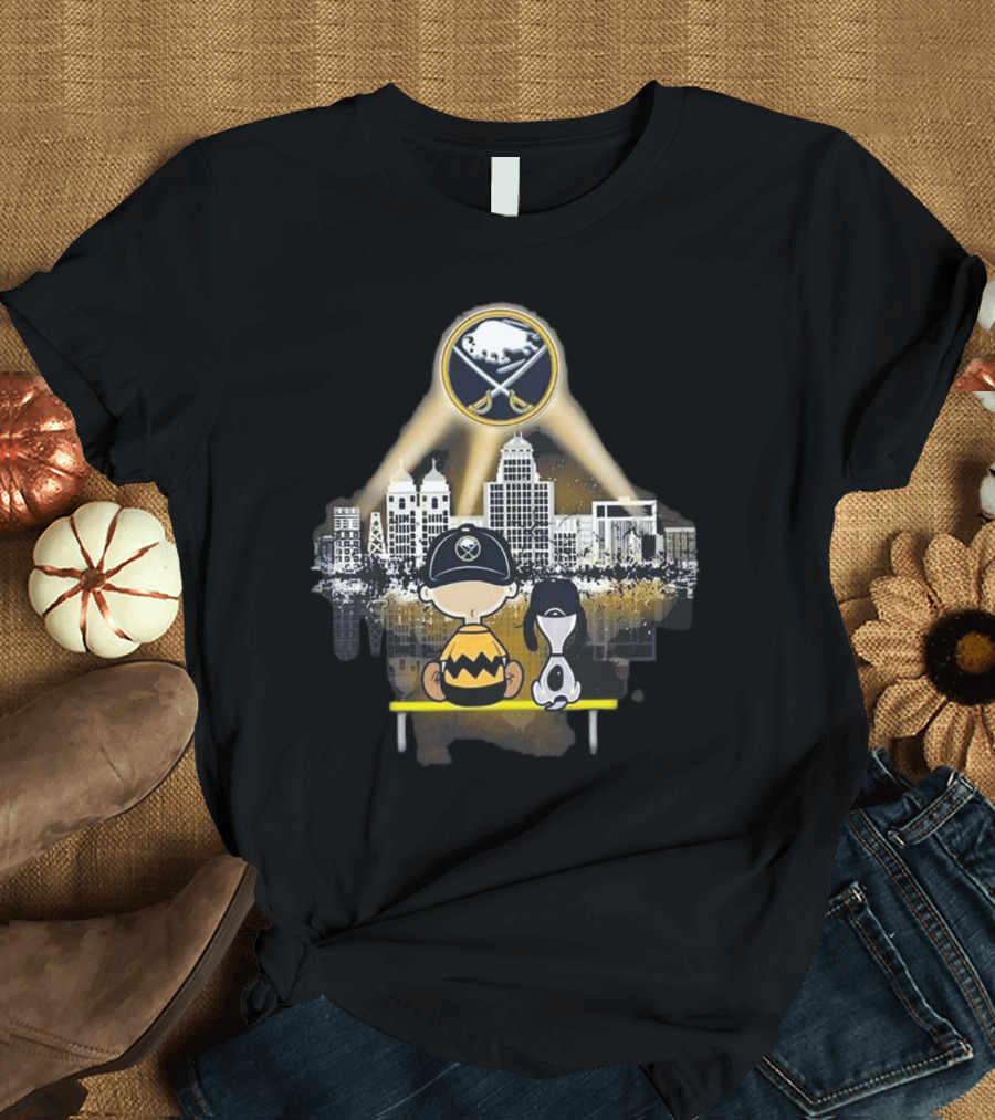 Charlie Brown and Snoopy Buffalo Sabres 2024 City Skyline T-Shirt