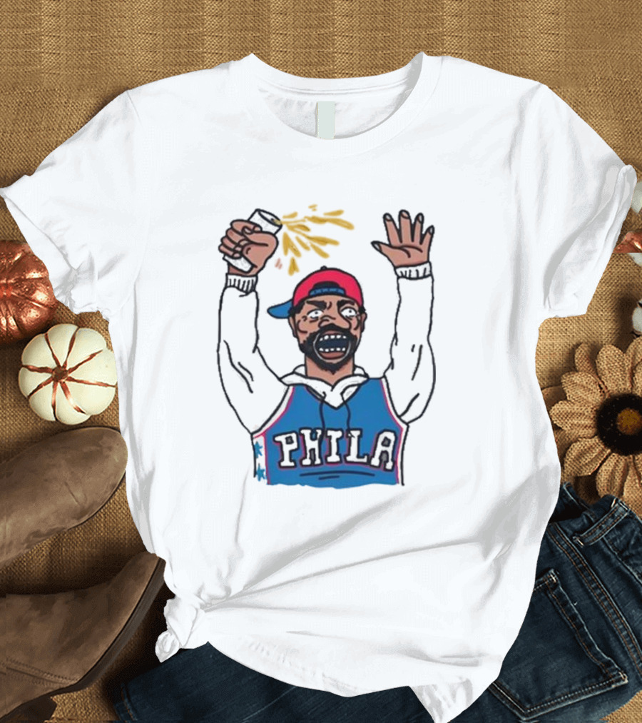 Phillygoat Phila Sixers Fan with Spray Can and Raised Hand T-Shirt