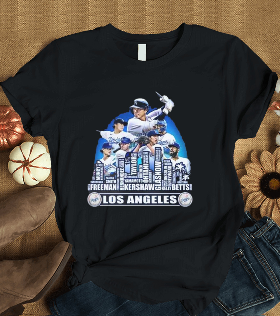 Los Angeles Dodgers Baseball Squad 2024 Freeman Kershaw Betts Taylor Hernandez Kimbrel Ohtani Glasnow City Skyline T-Shirt
