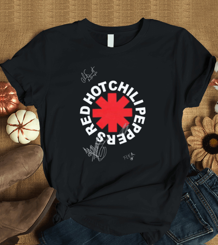 Red Hot Chili Peppers Band Logo with Member Signatures 2024 Tour T-Shirt