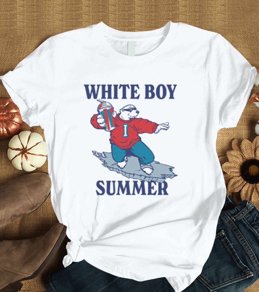 White Boy Summer Polar Bear Surfing with Drink T-Shirt
