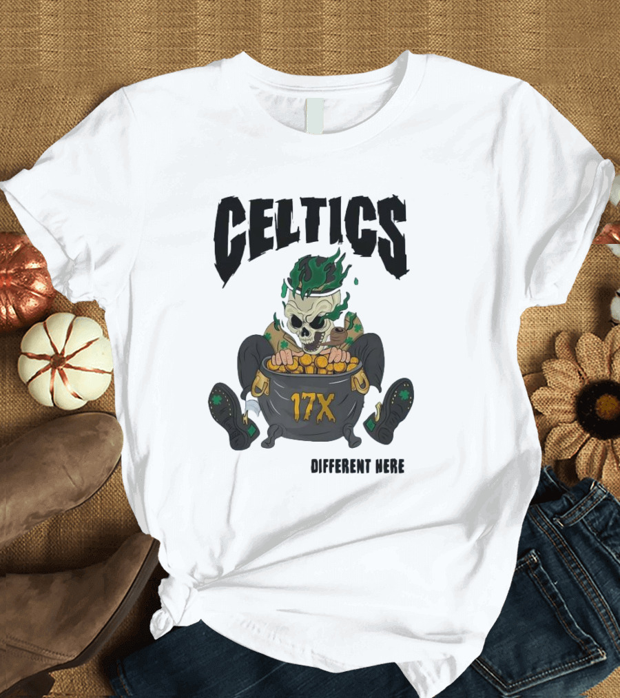 Celtics 17X Gold Skeleton不同 Here T-Shirt