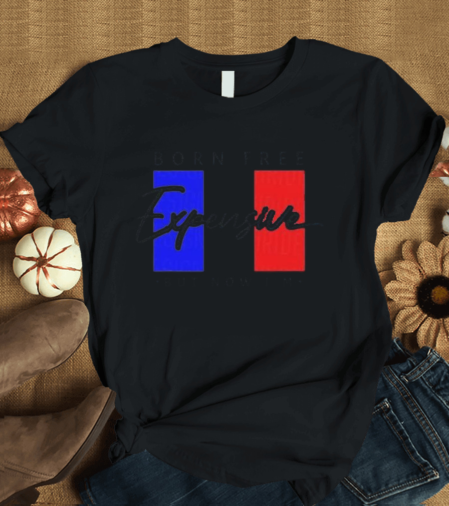 Born Free But Now I'm Expensive Red and Blue Blocks T-Shirt
