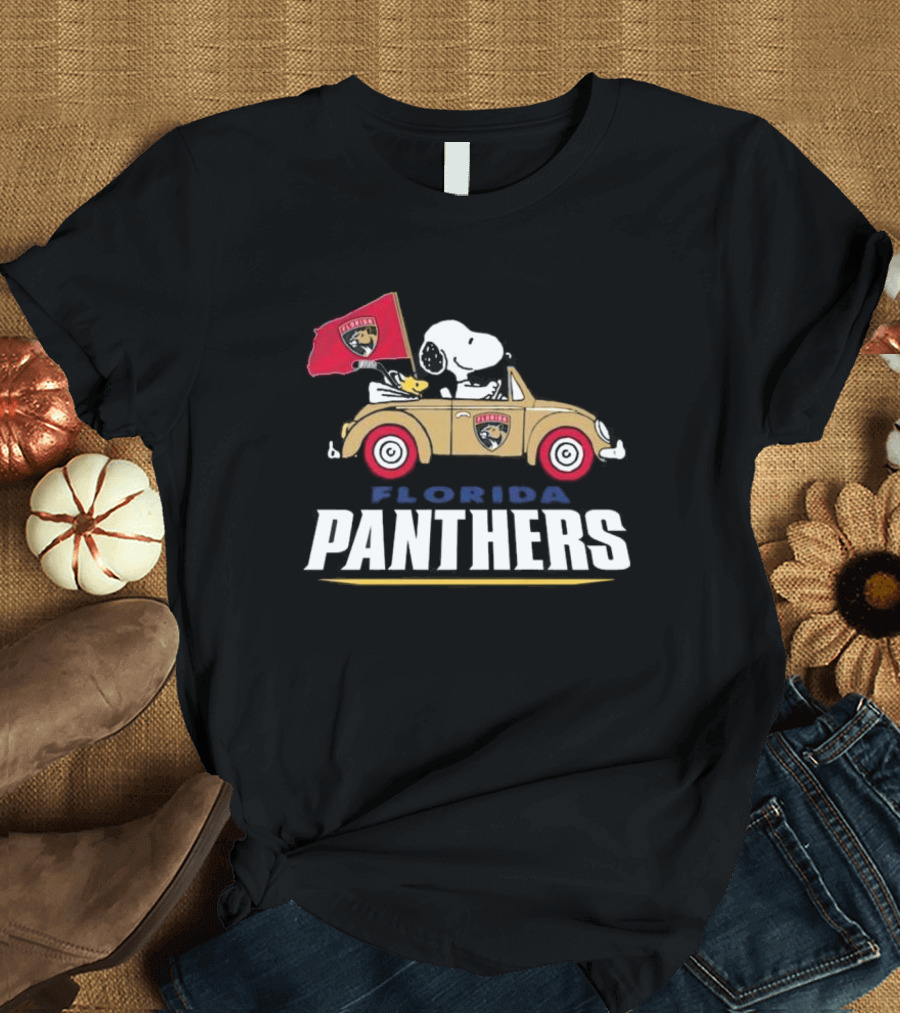 Florida Panthers Hockey Snoopy Driving Classic Car Fan T-Shirt