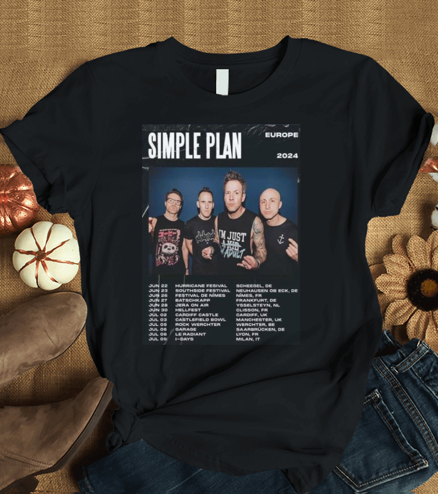 Simple Plan Europe 2024 Tour Dates Festival Stops UK France Germany Belgium Italy T-Shirt