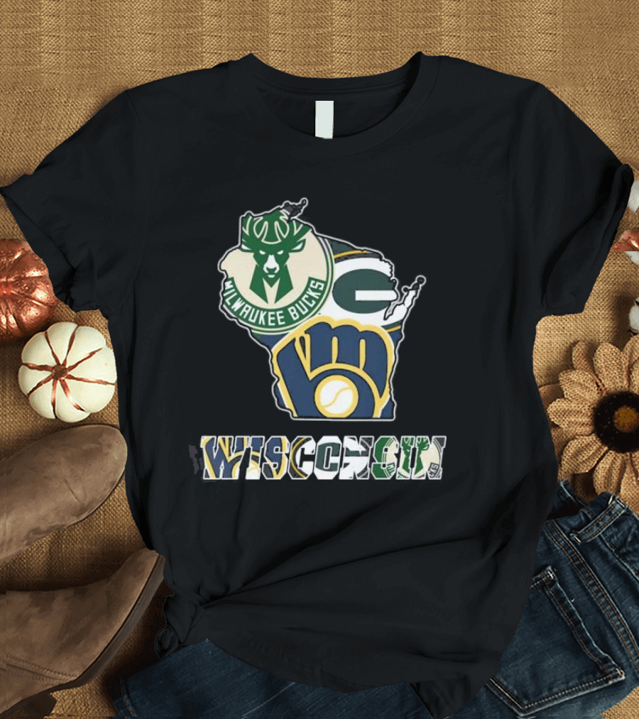 Milwaukee Bucks Green Bay Packers Milwaukee Brewers Wisconsin Team T-Shirt