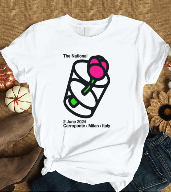 T-Shirt: The National 2 June 2024 Carroponte Milan Italy Concert Event Poster with Rose T-Shirt The National 2 June 2024 Carroponte Milan Italy Concert Event Poster with Rose T-Shirt