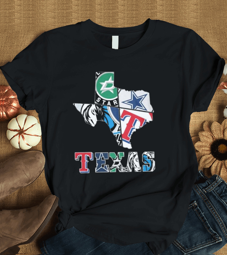 Texas Sports Teams Dallas Stars Dallas Cowboys Dallas Mavericks Texas Rangers Logos T-Shirt