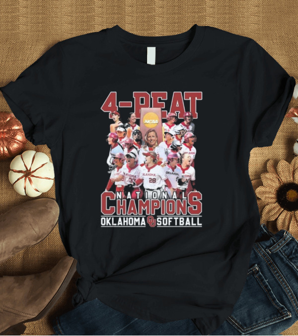T-Shirt: Oklahoma Sooners Softball 4-Peat NCAA National Champions T-Shirt Oklahoma Sooners Softball 4-Peat NCAA National Champions T-Shirt