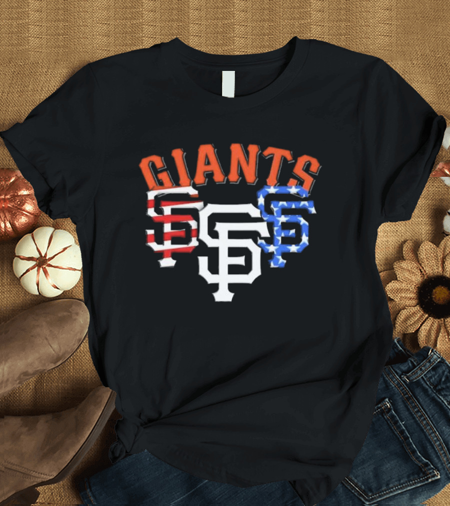 San Francisco Giants SF Logos American Flag Stars Stripes 4th of July T-Shirt