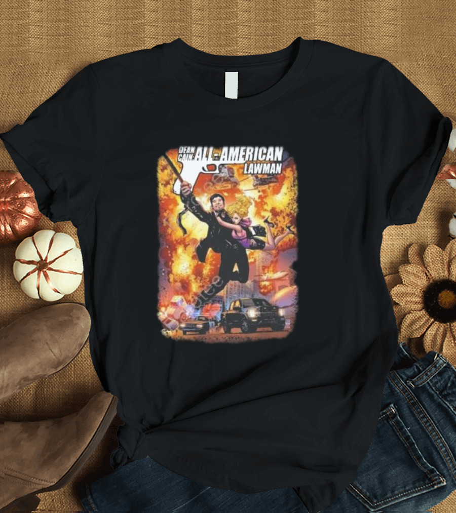 Dean Cain All-American Lawman Explosive Action with Gabe Eltaeb Big Man Comics Influence T-Shirt