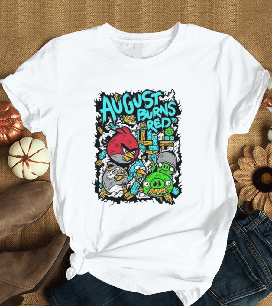 August Burns Red Angry Birds Throwback Collage with Pigs and Birds T-Shirt