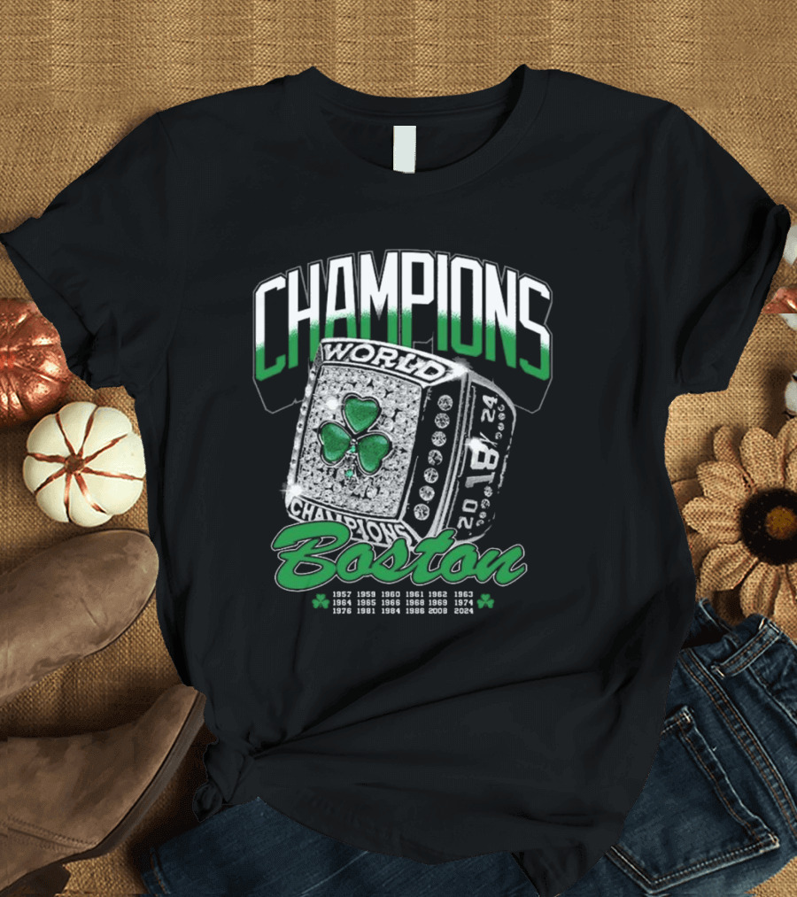 Boston World Champions Ring 18X 2024 Celtics T-Shirt