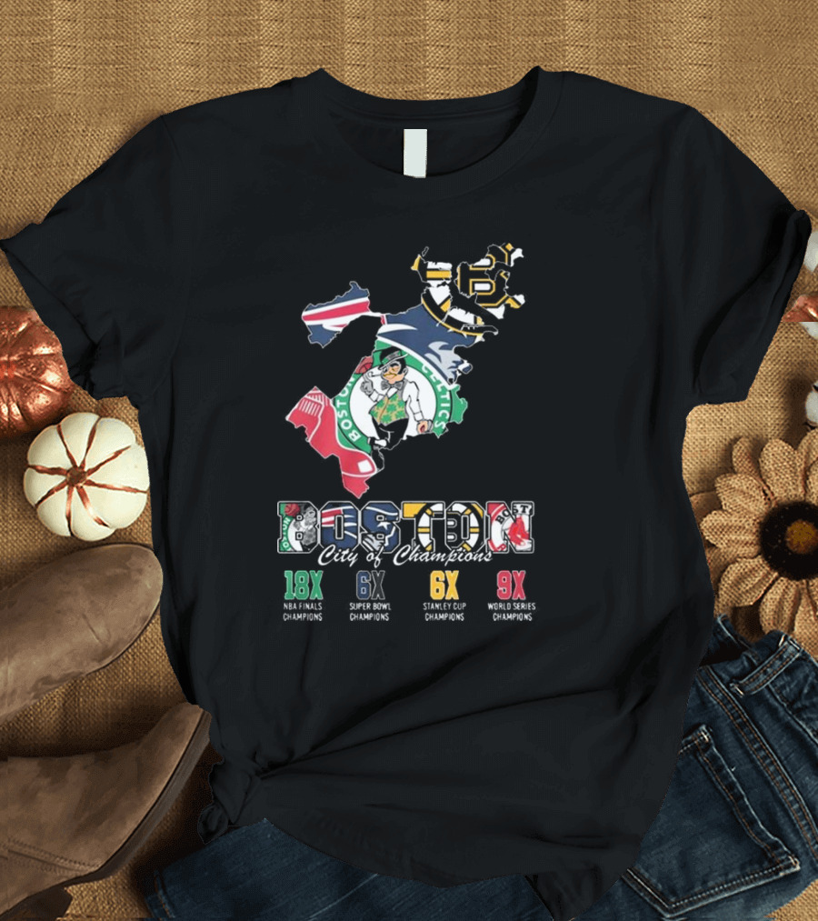 Boston City of Champions 18X NBA Finals 6X Super Bowl 6X Stanley Cup 9X World Series T-Shirt
