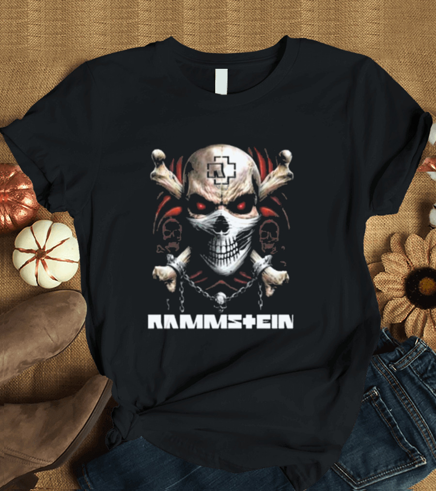 Rammstein Skull Crossbones Red Eyes Chain T-Shirt
