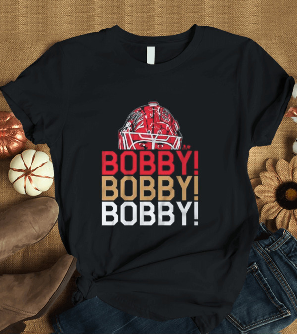 T-Shirt: BOBBY BOBBY BOBBY Chant Featuring Sergei Bobrovsky Helmet T-Shirt BOBBY BOBBY BOBBY Chant Featuring Sergei Bobrovsky Helmet T-Shirt