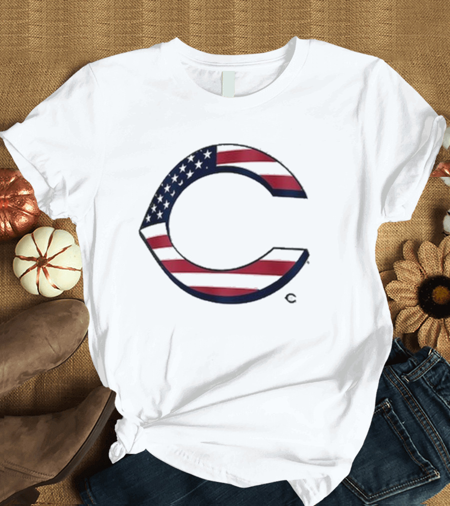Cincinnati Reds American Flag Patriotic 4th of July T-Shirt