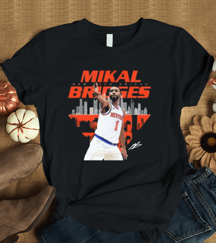 Mikal Bridges New York Knicks Skyline Signature Number 1 T-Shirt