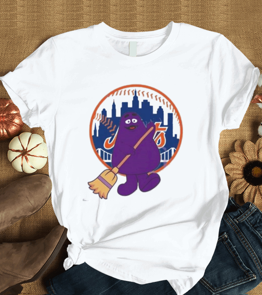 New York Mets Grimace Character Broom Sweep LFGM T-Shirt