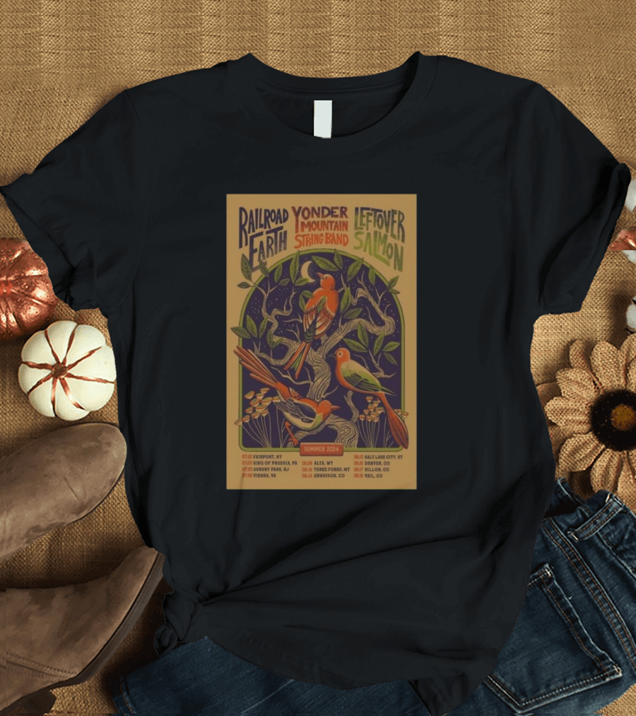 Railroad Earth Yonder Mountain String Band Leftover Salmon Summer 2024 Tour Dates Concert T-Shirt