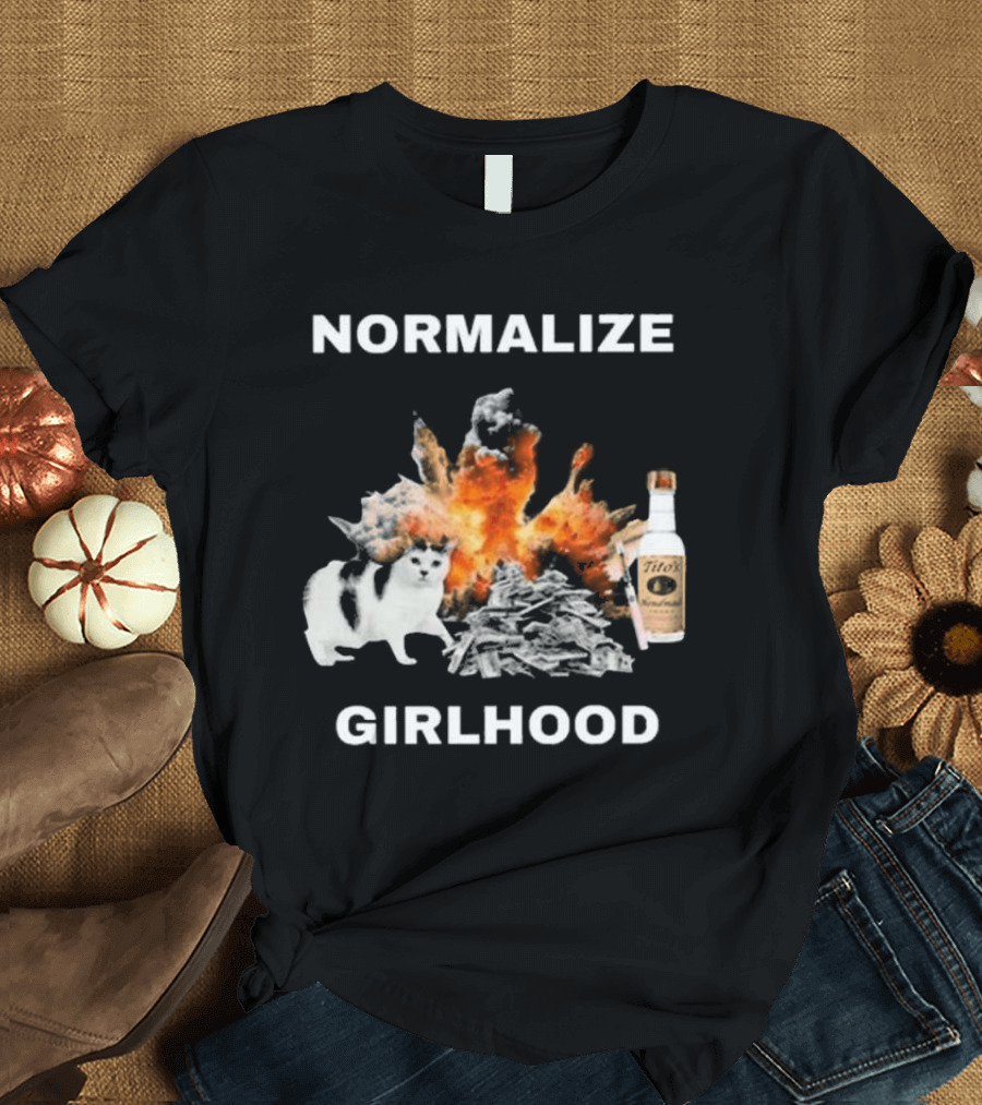 Normalize Girlhood Explosion Cat Tito's Bottle T-Shirt