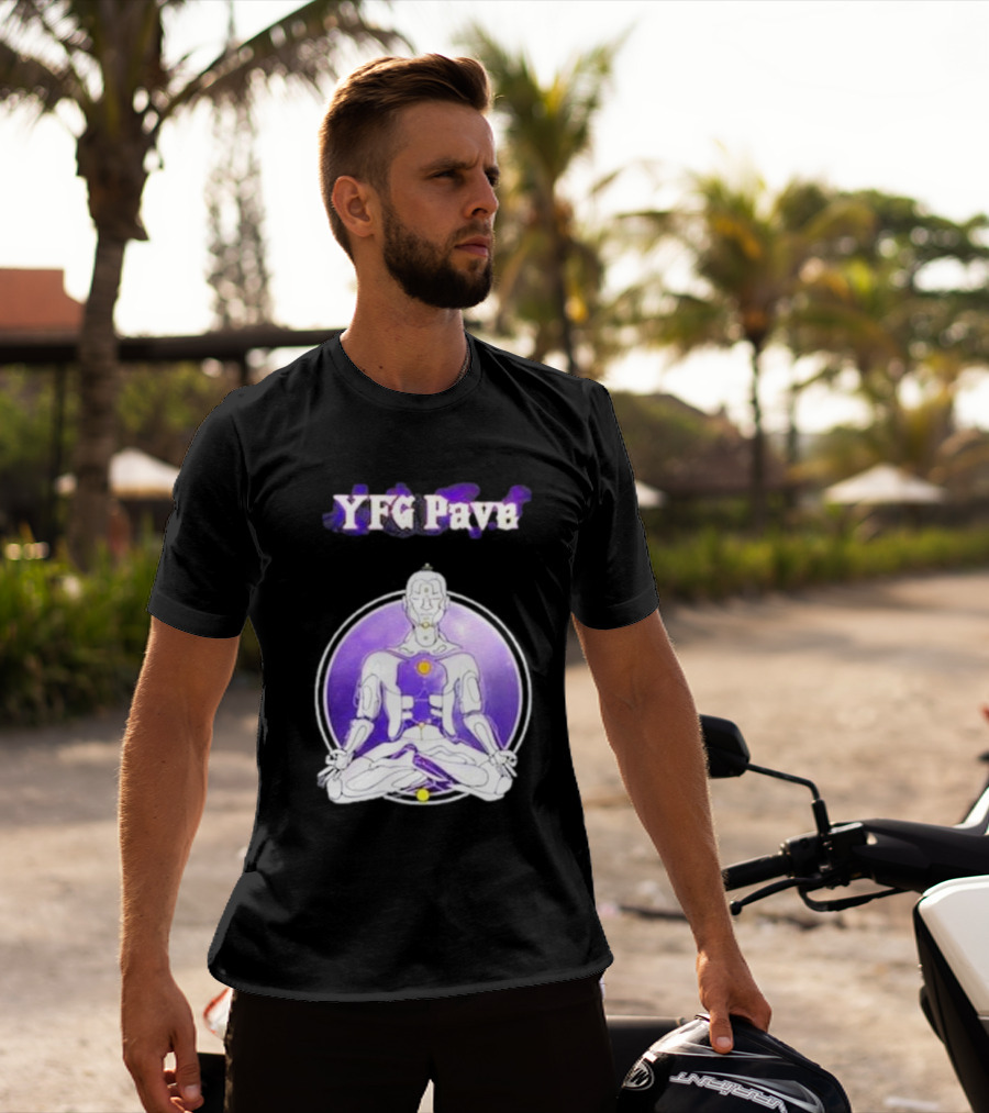 YFG Pave 444 Meditating Robotic Figure Purple Mandala T-Shirt