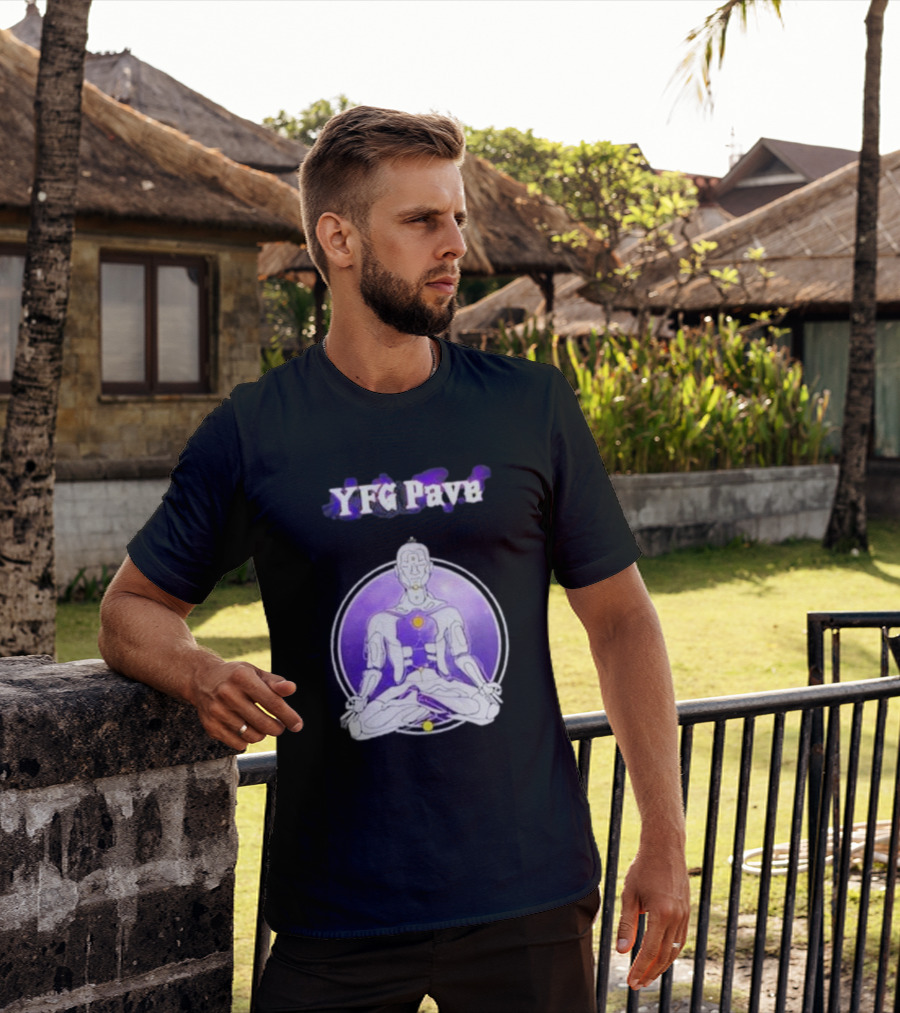 YFG Pave 444 Meditating Robotic Figure Purple Mandala T-Shirt