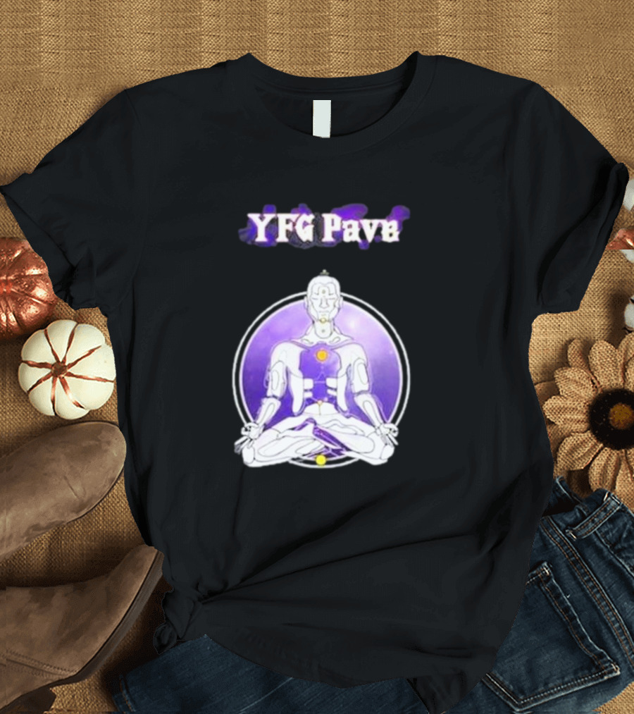 YFG Pave 444 Meditating Robotic Figure Purple Mandala T-Shirt