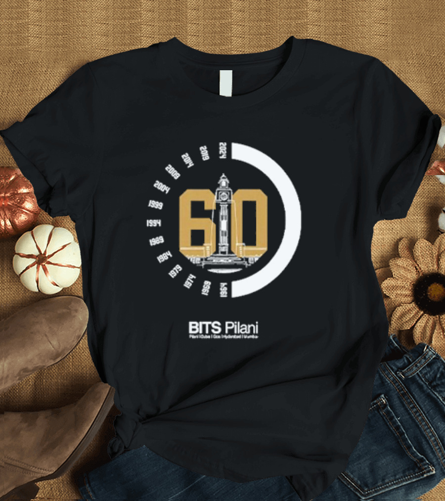 BITS Pilani 60th Anniversary 1964-2024 Ornate Clock Tower Design with Campus Locations T-Shirt