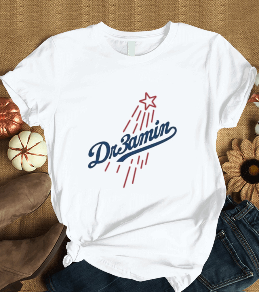 Dr3amin Red Star Streak White Clix Merch LA Star Crew T-Shirt