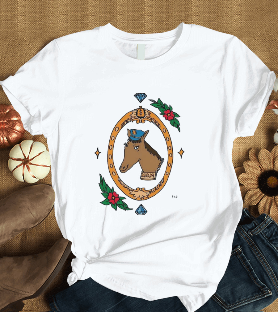 Horse Cop Mom Floral Badge with Diamonds T-Shirt