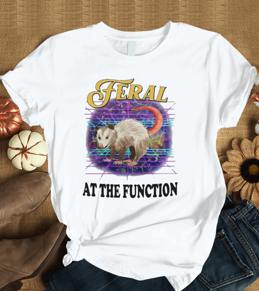 Feral Possum at the Function with Retro Neon Background T-Shirt