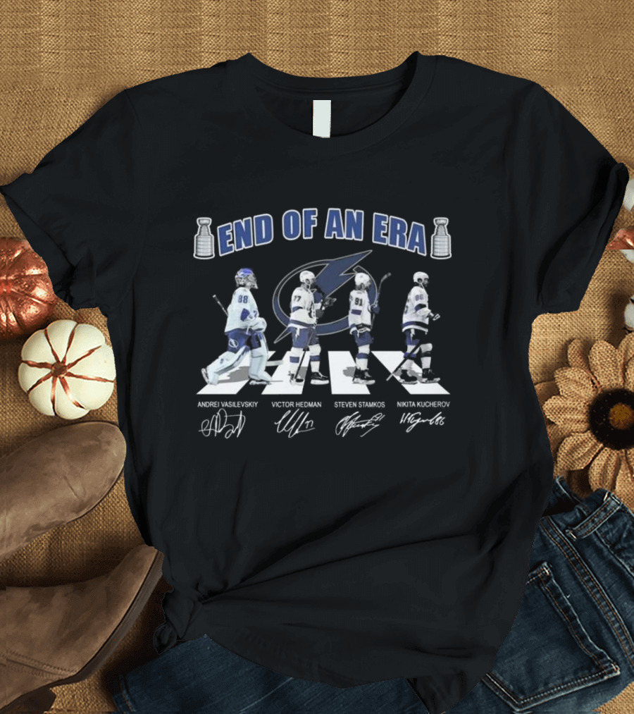 End Of An Era Tampa Bay Lightning Abbey Road Vasilevskiy Hedman Stamkos Kucherov Signatures T-Shirt