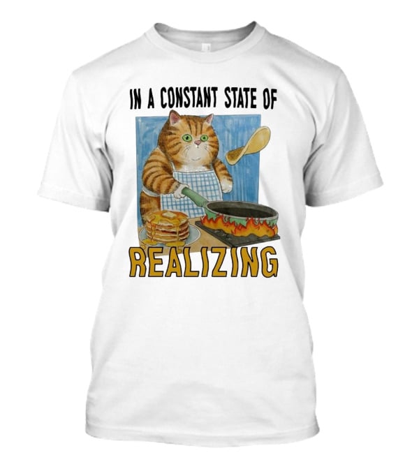 In A Constant State Of Realizing Cat Cooking Pancakes Flame Pan T-Shirt