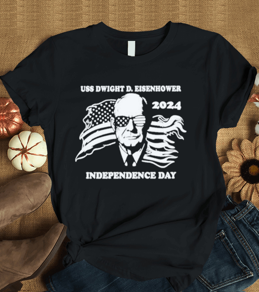 USS Dwight D. Eisenhower 2024 Independence Day Patriotic American Flag Glasses T-Shirt