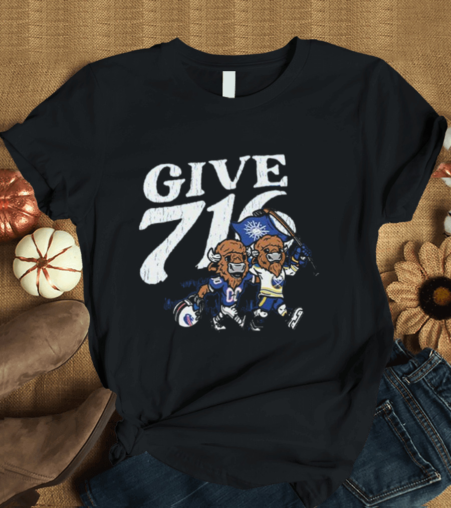 Buffalo Bills Sabres Give 716 Bison Characters Football Hockey Flag T-Shirt